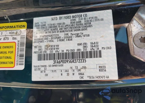 2016 Ford Fusion Titanium из США, поврежденный, VIN 3FA6P0D95GR272235